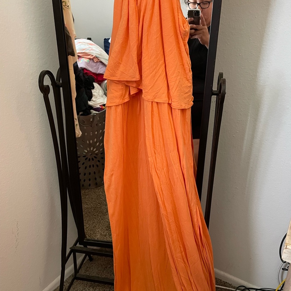 H&M orange maxi dress with thin strap ties